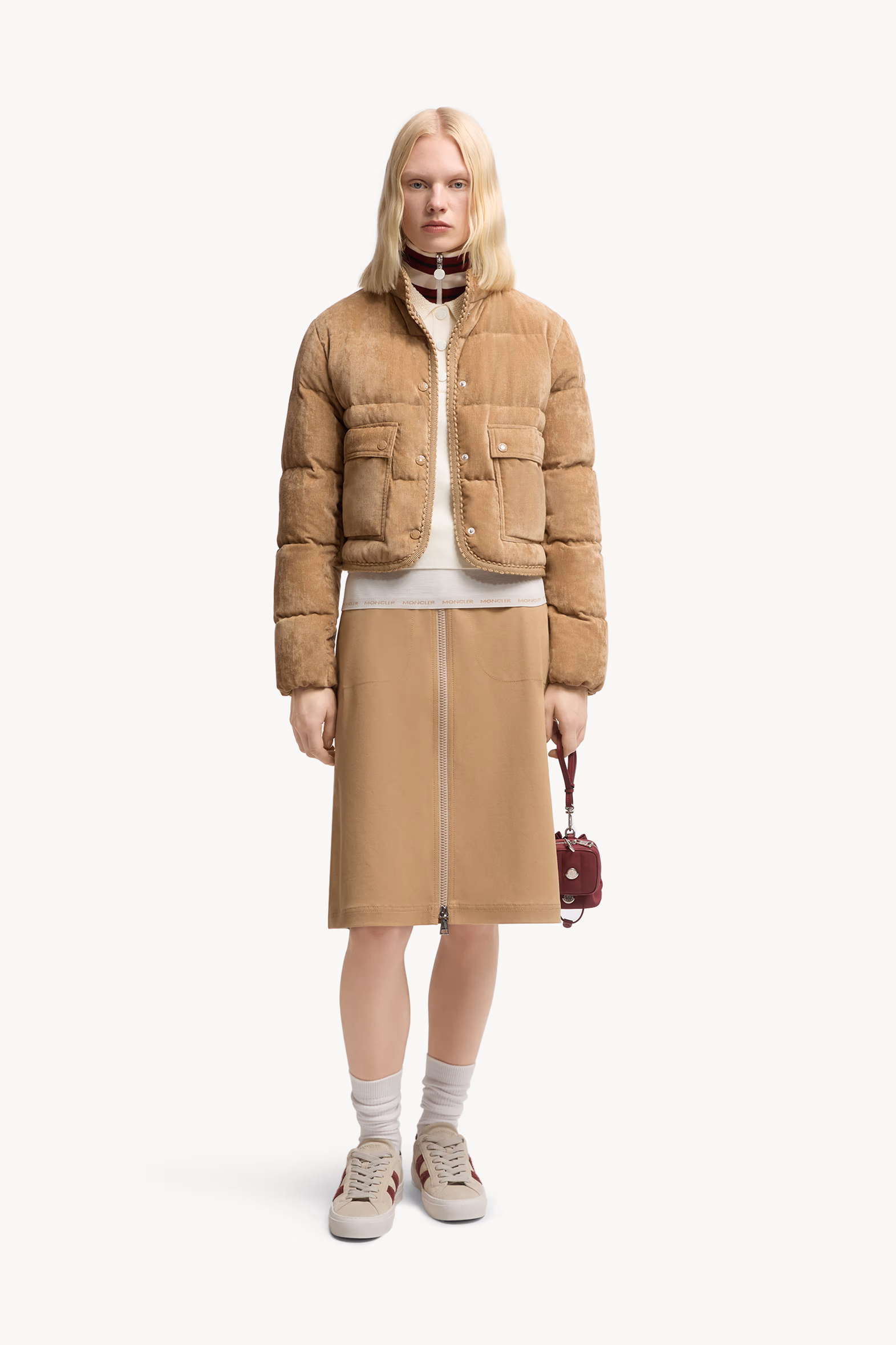 Essarts Braided Trim Corduroy Short Down Jacket Women Beige Moncler 0